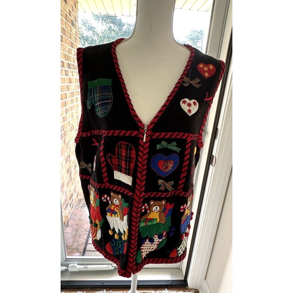 Womens Vintage Carly St. Claire Christmas Knit Vest Ugly Sweater Reindeer Sz XL